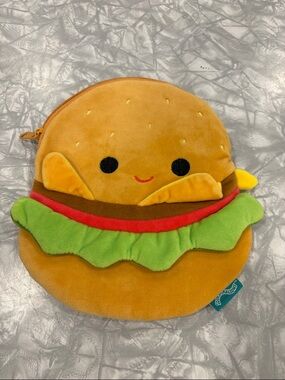 Squishmallows Carl The Cheeseburger Plush Zippered Purse Pouch 8"